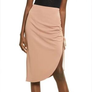 open edit | SIDE RUCHED SKIRT IN TAN MOCHA